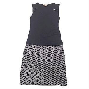 Michael Kors Sleeveless Long Blouse Plunging Neck MK Tank Top Side Ruching Sz Lg